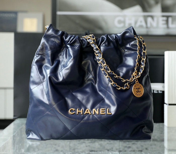 Chanel 22 Shiny Calfskin Handbag Blue AS3261
