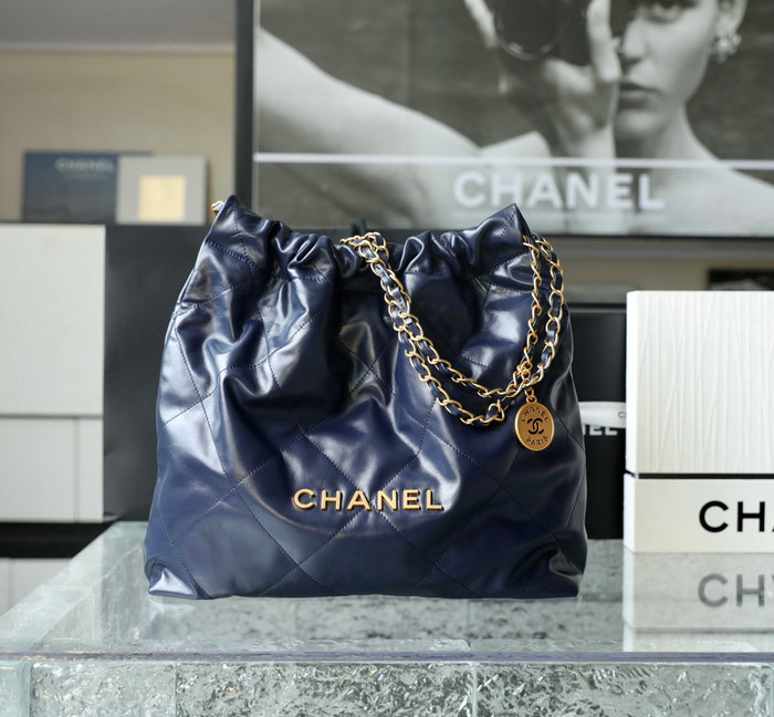 Chanel 22 Shiny Calfskin Handbag Blue AS3261