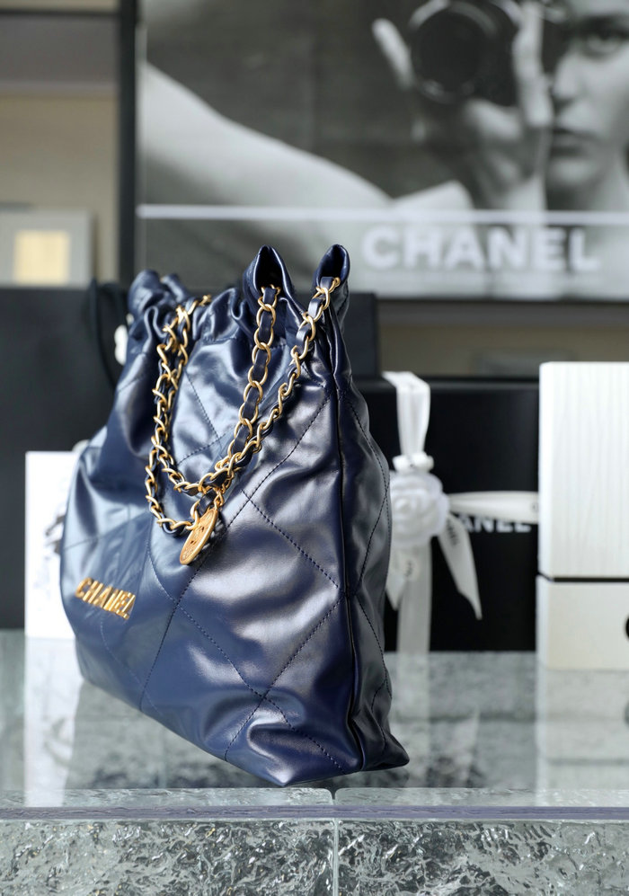 Chanel 22 Shiny Calfskin Handbag Blue AS3261