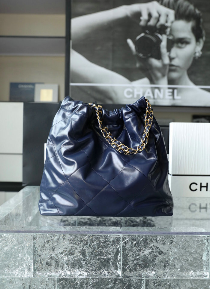 Chanel 22 Shiny Calfskin Handbag Blue AS3261