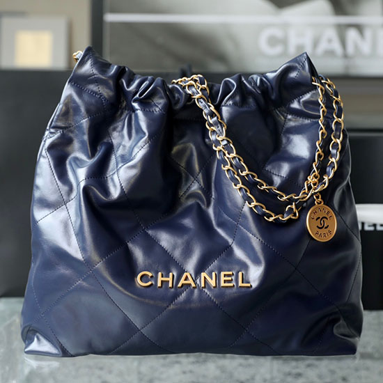 Chanel 22 Shiny Calfskin Handbag Blue AS3261