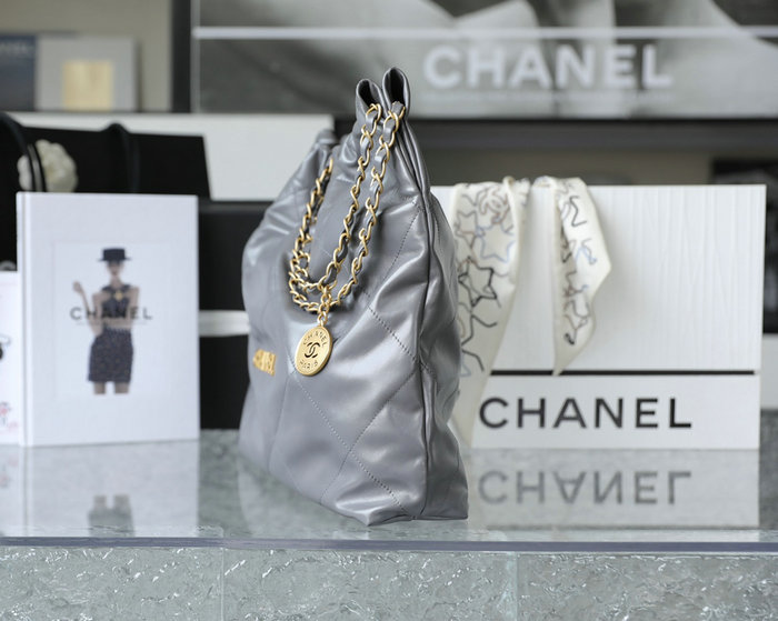 Chanel 22 Shiny Calfskin Handbag Grey AS3261