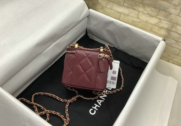 Chanel Calfskin Small Vanity With Chain Burgundy AP2292