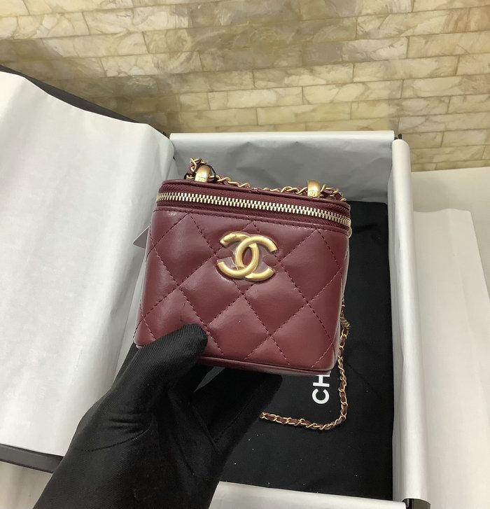 Chanel Calfskin Small Vanity With Chain Burgundy AP2292