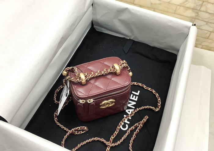 Chanel Calfskin Small Vanity With Chain Burgundy AP2292