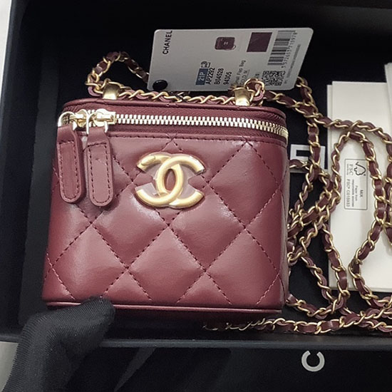 Chanel Calfskin Small Vanity With Chain Burgundy AP2292