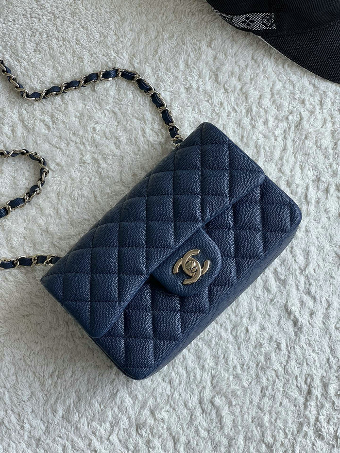 Classic Chanel Grain Calfskin Small Flap Bag Blue CF1116