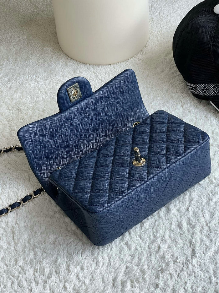 Classic Chanel Grain Calfskin Small Flap Bag Blue CF1116