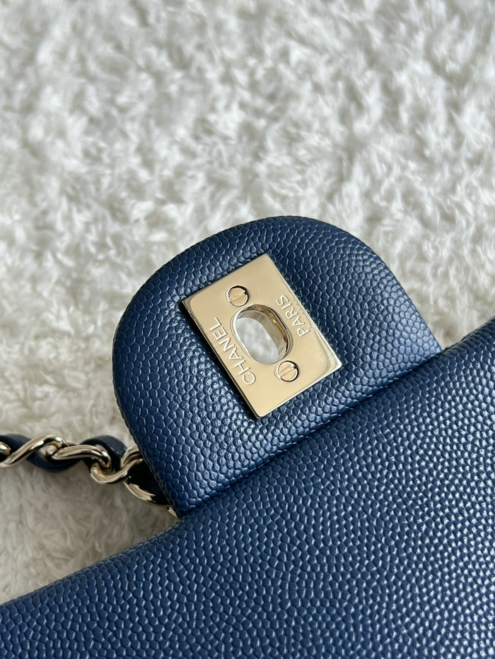 Classic Chanel Grain Calfskin Small Flap Bag Blue CF1116