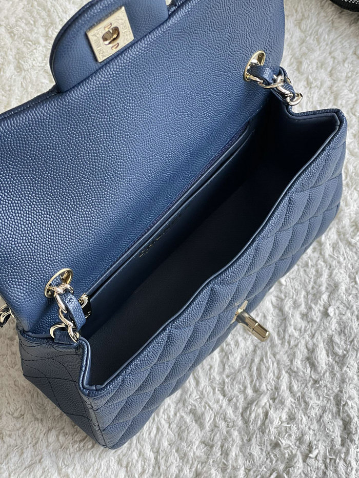 Classic Chanel Grain Calfskin Small Flap Bag Blue CF1116