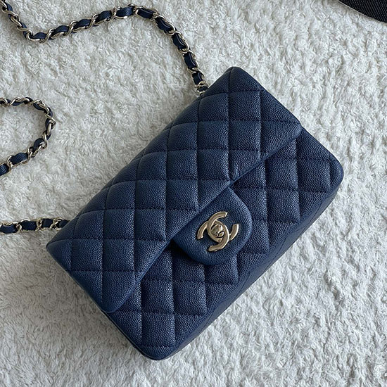 Classic Chanel Grain Calfskin Small Flap Bag Blue CF1116