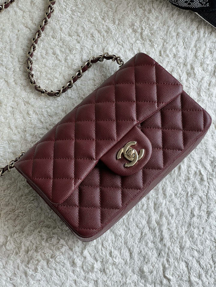 Classic Chanel Grain Calfskin Small Flap Bag Burgundy CF1116