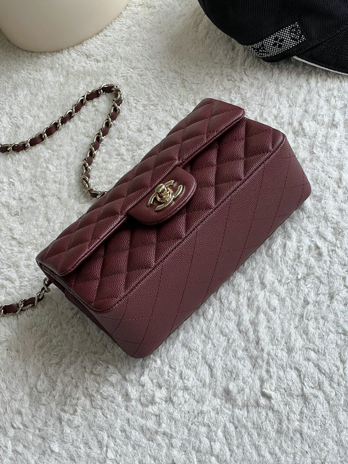 Classic Chanel Grain Calfskin Small Flap Bag Burgundy CF1116