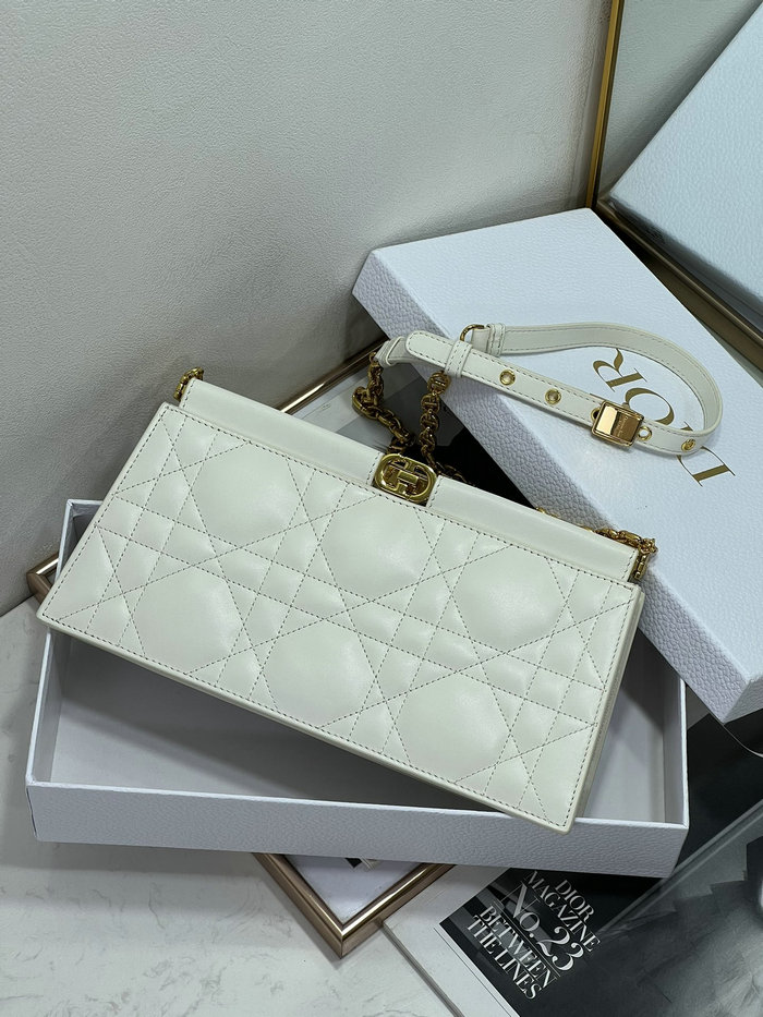 Dior Caro Colle Noire Clutch With Chain White D8803