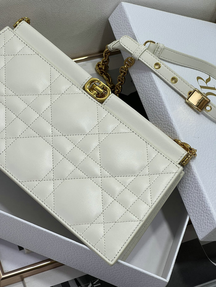 Dior Caro Colle Noire Clutch With Chain White D8803