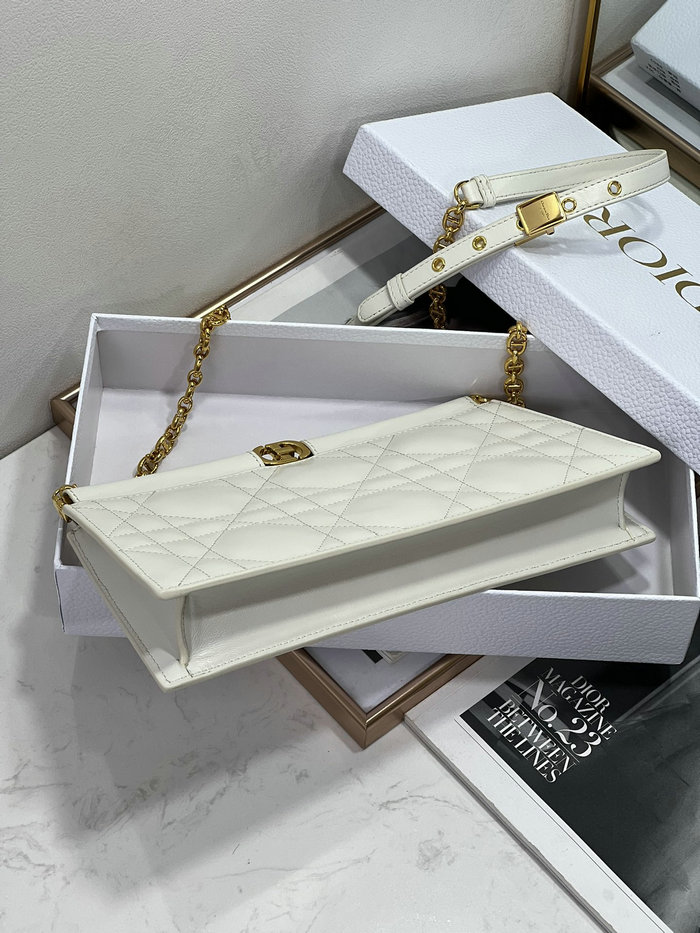 Dior Caro Colle Noire Clutch With Chain White D8803