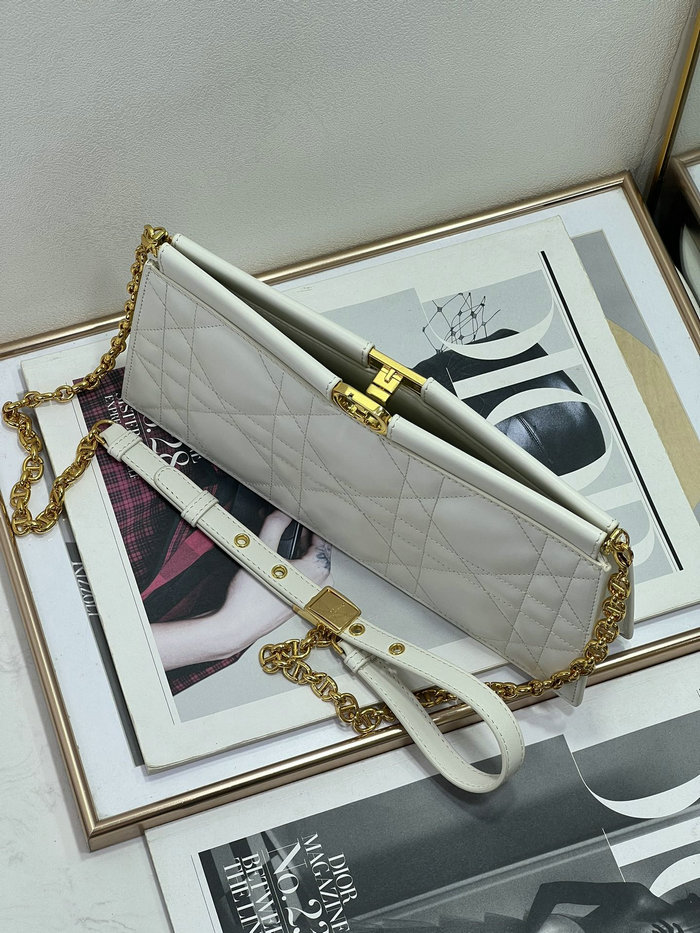 Dior Caro Colle Noire Clutch With Chain White D8803
