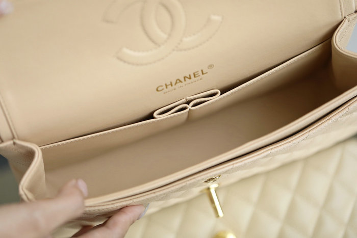 Medium Classic Chanel Caviar Leather Flap Bag Beige with Gold A01112