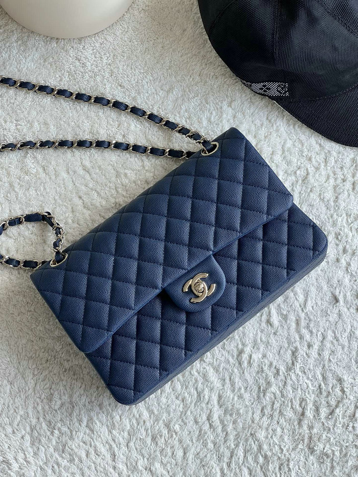 Medium Classic Chanel Grain Calfskin Flap Bag Blue A01112