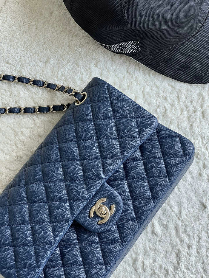 Medium Classic Chanel Grain Calfskin Flap Bag Blue A01112