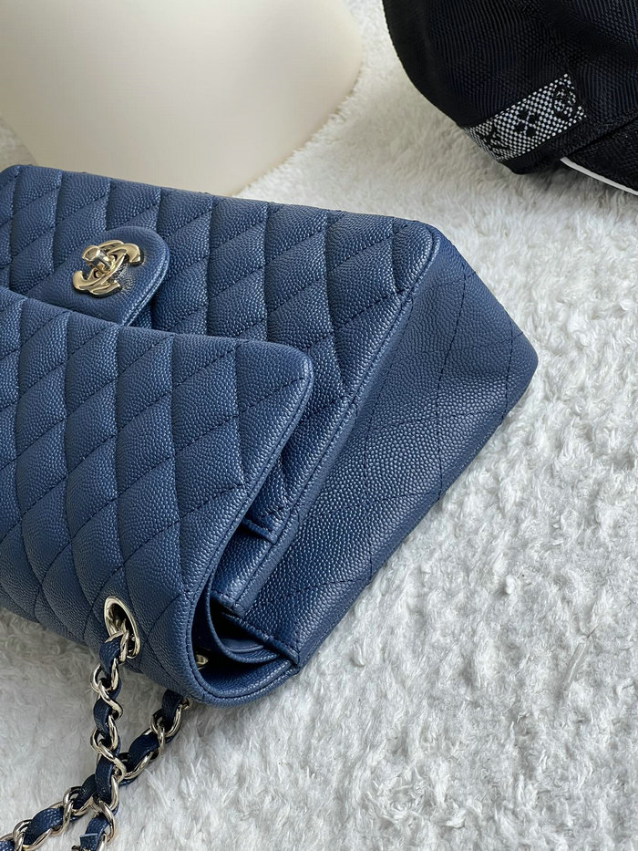 Medium Classic Chanel Grain Calfskin Flap Bag Blue A01112