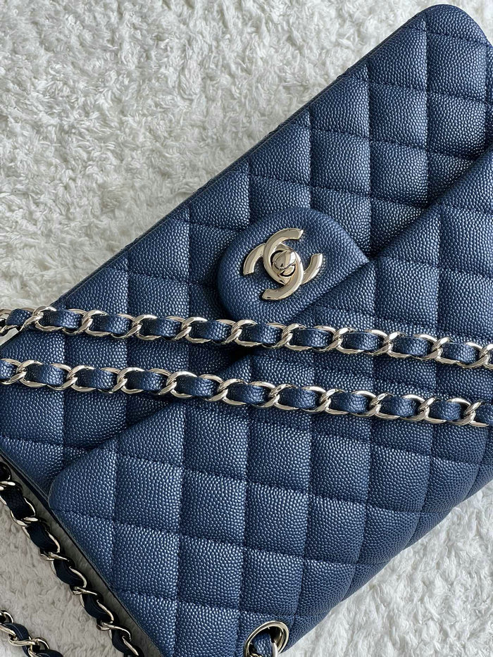 Medium Classic Chanel Grain Calfskin Flap Bag Blue A01112