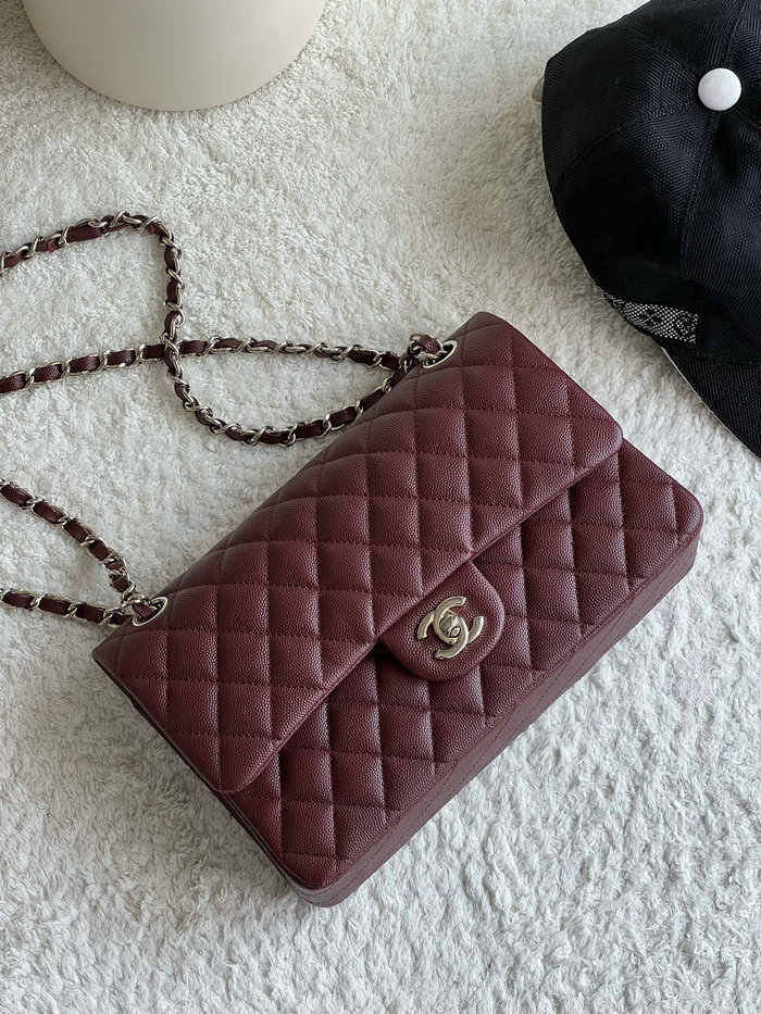 Medium Classic Chanel Grain Calfskin Flap Bag Burgundy A01112