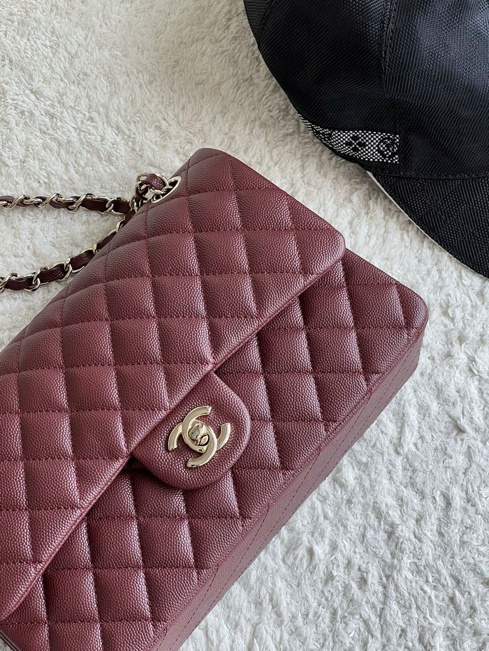 Medium Classic Chanel Grain Calfskin Flap Bag Burgundy A01112