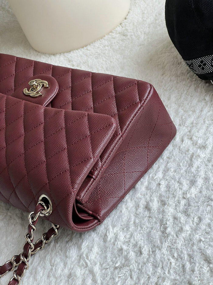 Medium Classic Chanel Grain Calfskin Flap Bag Burgundy A01112