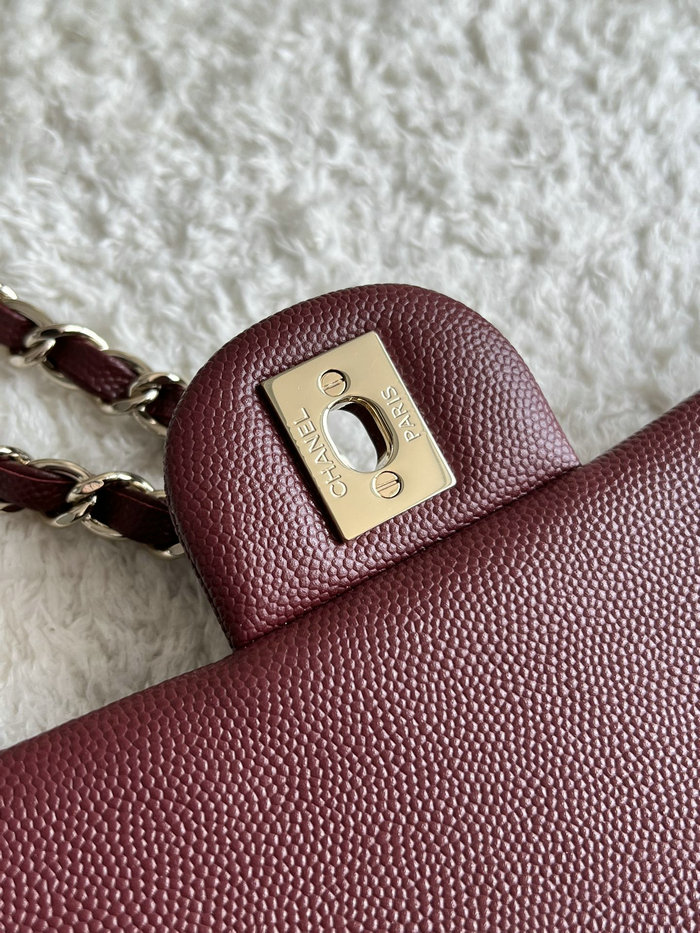 Medium Classic Chanel Grain Calfskin Flap Bag Burgundy A01112