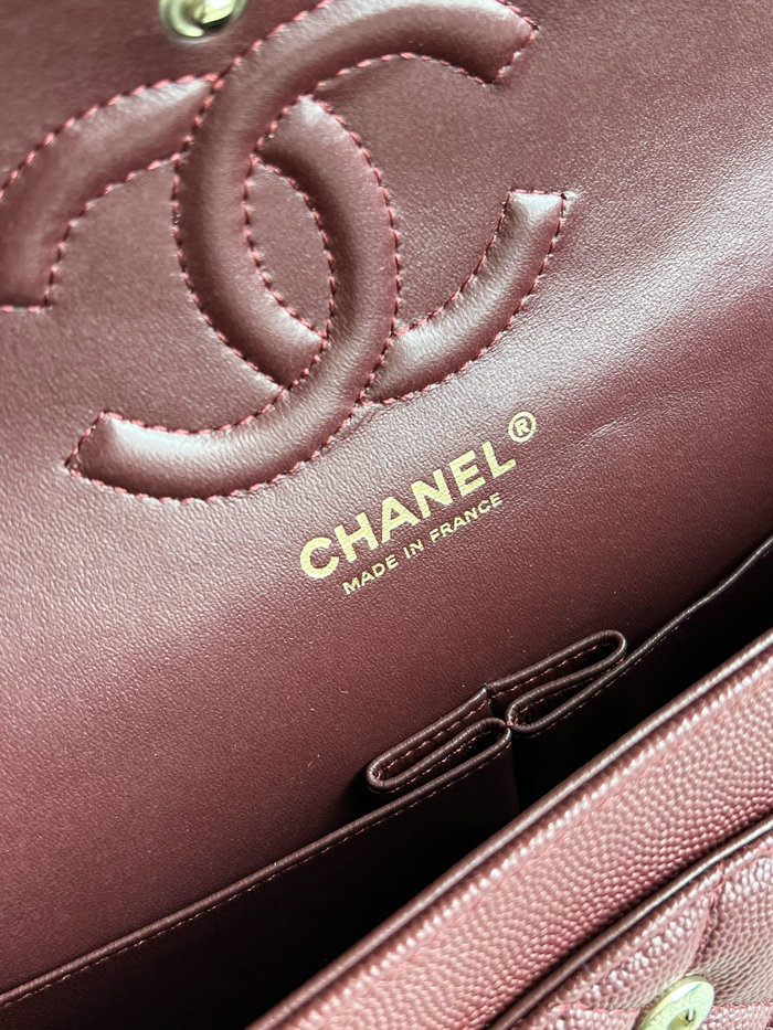 Medium Classic Chanel Grain Calfskin Flap Bag Burgundy A01112