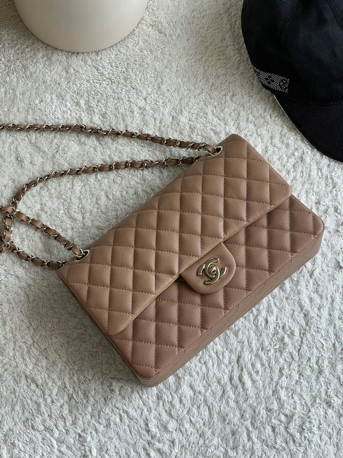 Medium Classic Chanel Grain Calfskin Flap Bag Nude A01112