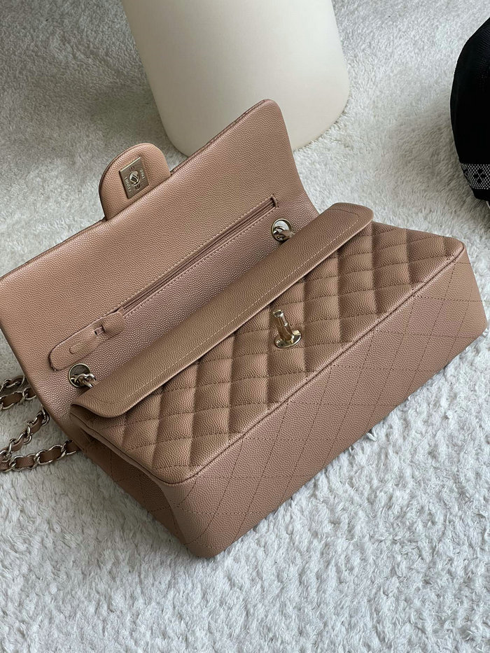 Medium Classic Chanel Grain Calfskin Flap Bag Nude A01112