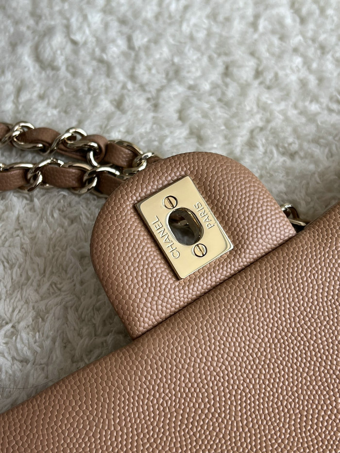 Medium Classic Chanel Grain Calfskin Flap Bag Nude A01112