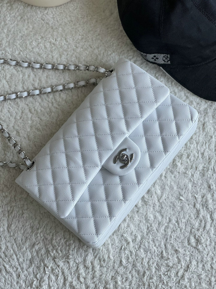 Medium Classic Chanel Grain Calfskin Flap Bag White A01112