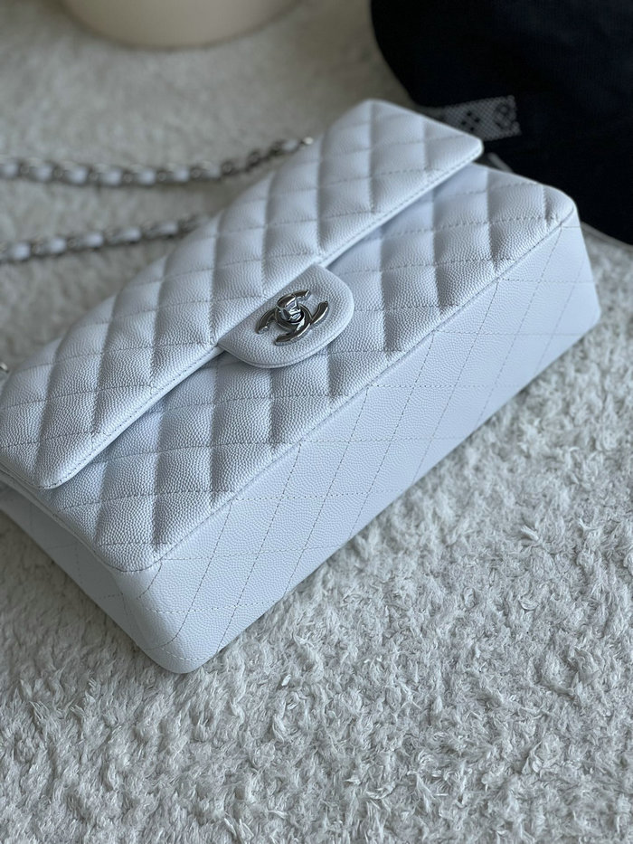 Medium Classic Chanel Grain Calfskin Flap Bag White A01112