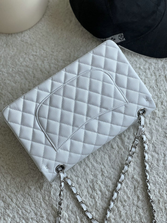 Medium Classic Chanel Grain Calfskin Flap Bag White A01112