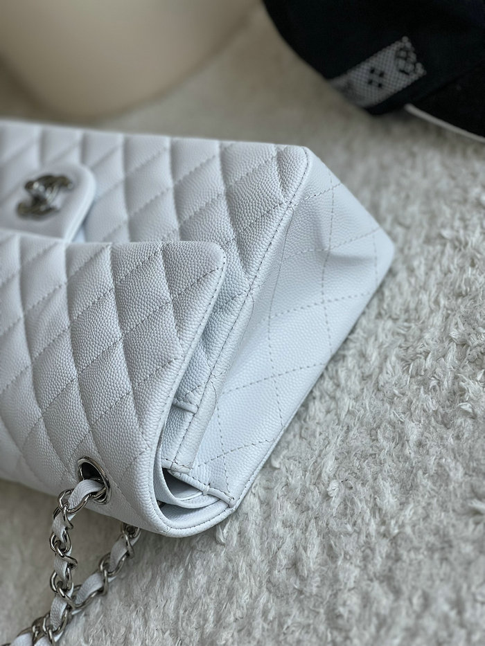 Medium Classic Chanel Grain Calfskin Flap Bag White A01112
