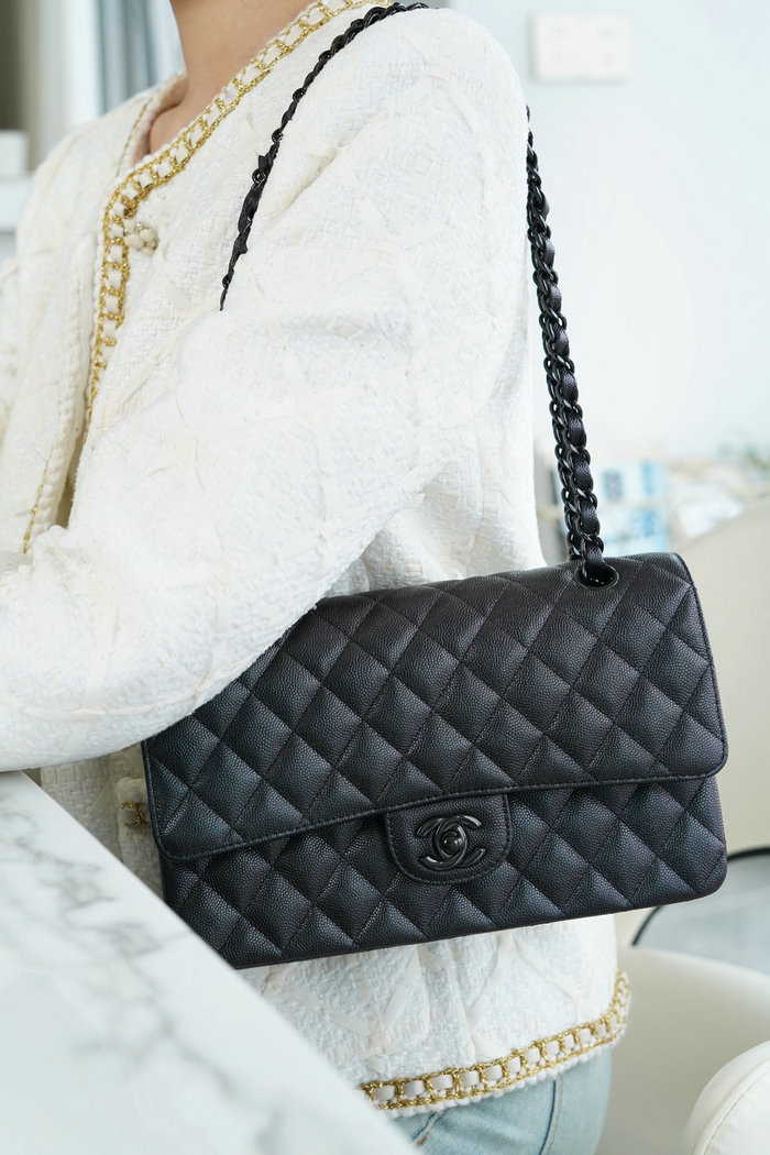 Medium Classic Chanel Grained Calfskin Flap Bag Black A01112