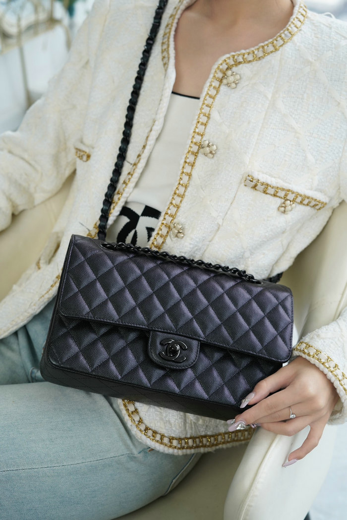 Medium Classic Chanel Grained Calfskin Flap Bag Black A01112