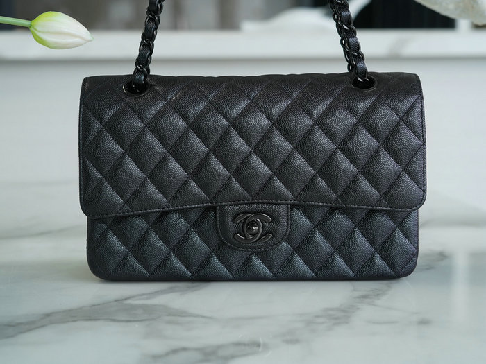 Medium Classic Chanel Grained Calfskin Flap Bag Black A01112