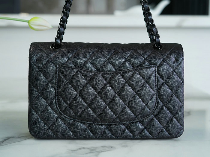 Medium Classic Chanel Grained Calfskin Flap Bag Black A01112