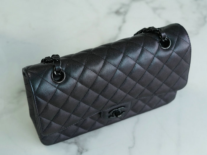 Medium Classic Chanel Grained Calfskin Flap Bag Black A01112