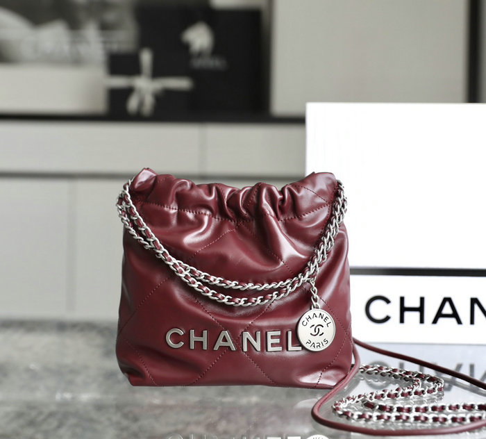 Mini Chanel 22 Handbag Burgundy AS3980
