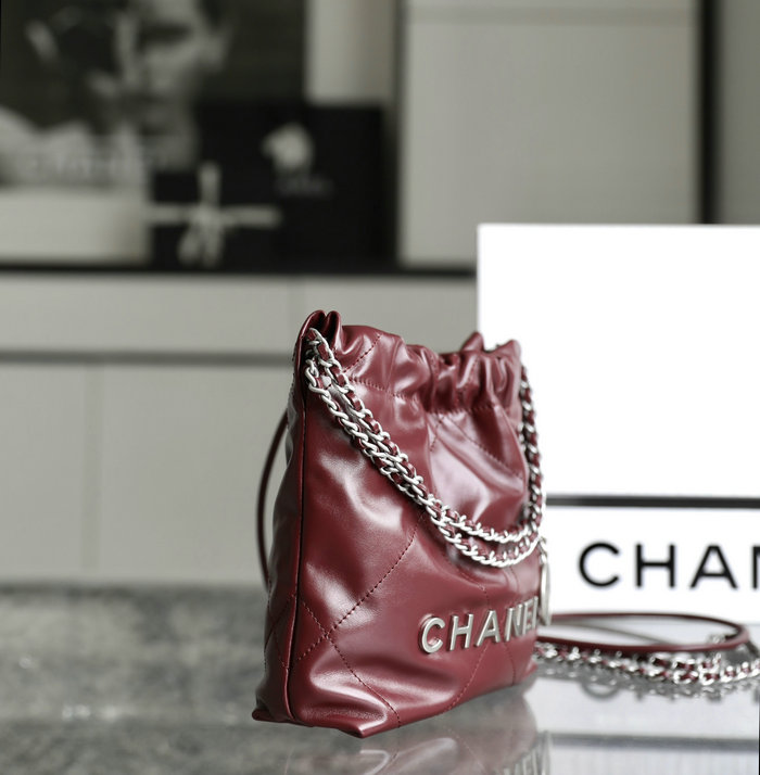 Mini Chanel 22 Handbag Burgundy AS3980
