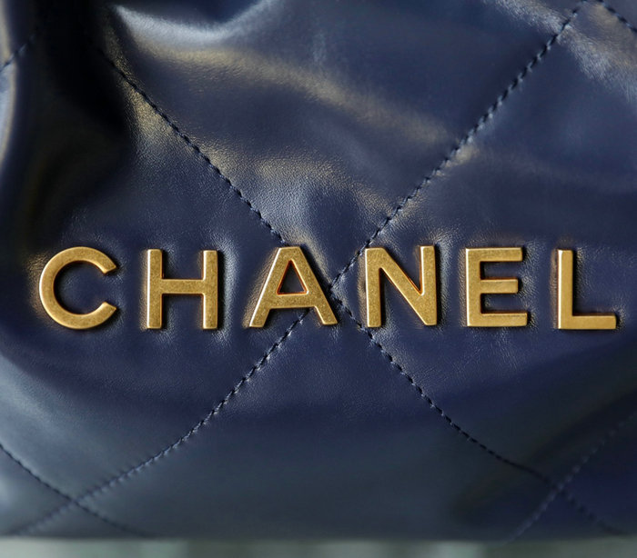 Small Chanel 22 Shiny Calfskin Handbag Blue AS3260