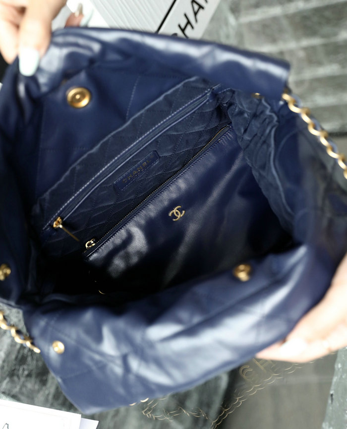 Small Chanel 22 Shiny Calfskin Handbag Blue AS3260