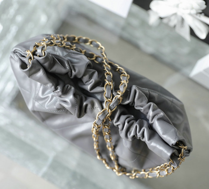 Small Chanel 22 Shiny Calfskin Handbag Grey AS3260