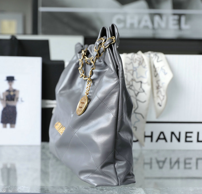 Small Chanel 22 Shiny Calfskin Handbag Grey AS3260