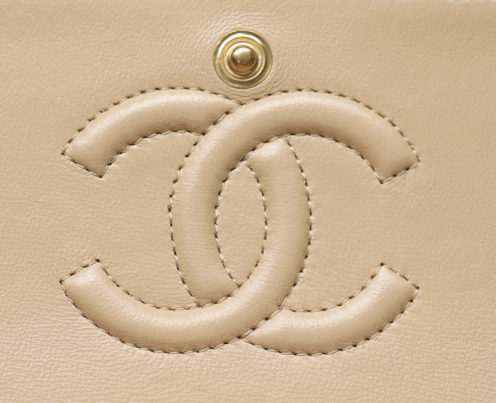 Small Classic Chanel Caviar Leather Flap Bag Beige with Gold A01113